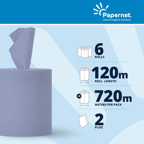 120m Paper Towel Roll, Pack of 6 Rolls of Recycled Paper - Two Ply