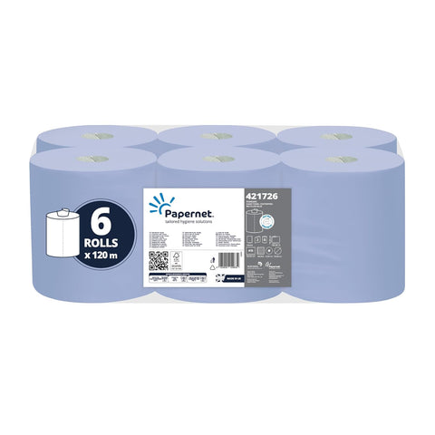120m Paper Towel Roll, Pack of 6 Rolls of Recycled Paper - Two Ply
