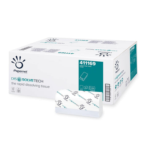 Papernet Dissolve Tech - V-Folded Paper Hand Towels 15 Packs of 210 Towels Made of Pure Cellulose, Biodegradable and Highly Resistant Paper, 2 Ply, Folded Size 22 X 10.5Cm